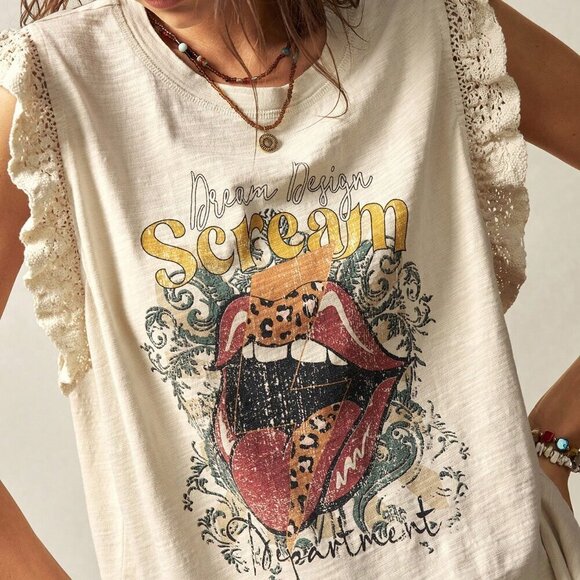 White Casual Women's Boho Knit Crew Neck Sleeveless Loose Fit Tank Top - Picture 2 of 7